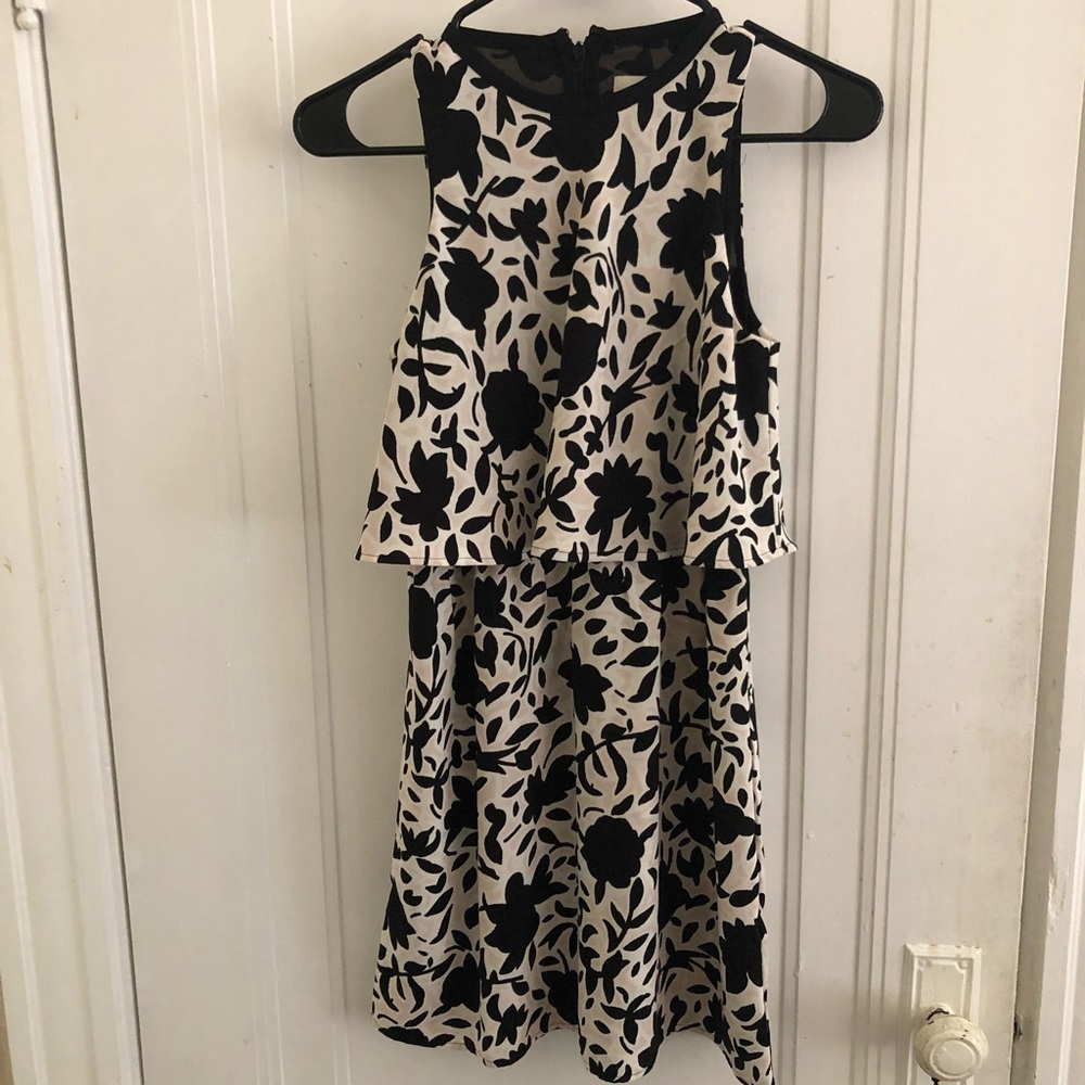The Loft cream and black mini dress